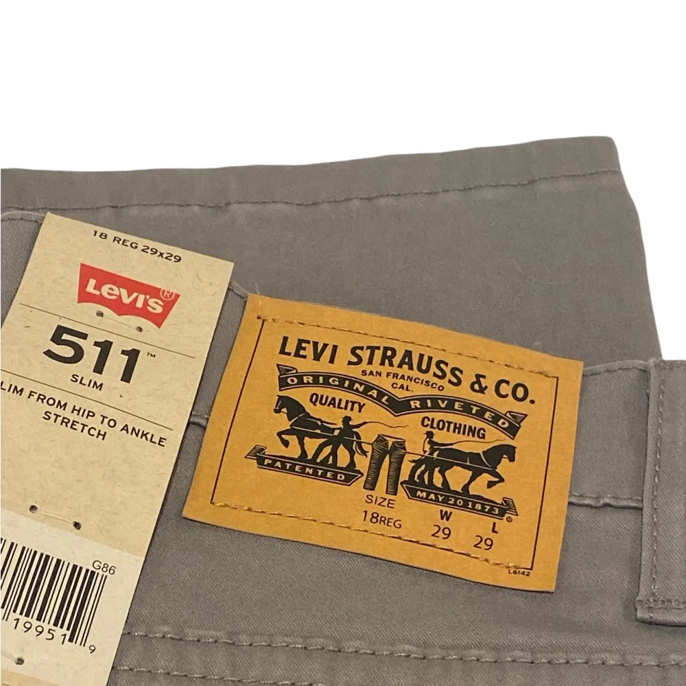 Levi’s 511 Slim Stretch Gray Cotton Pants - Boys 18R - NWT